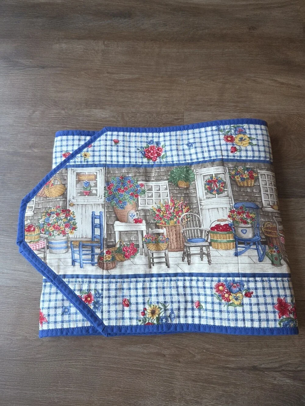 Vintage Handmade Farmhouse Gingham Floral Placemats and Table Runner
